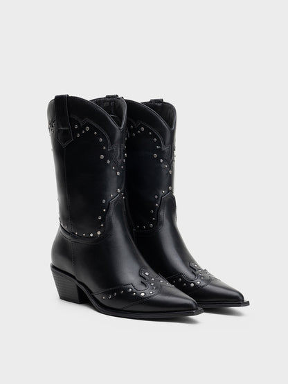 BOTIN COWBOY TACHUELAS TACON BAJO BLACK