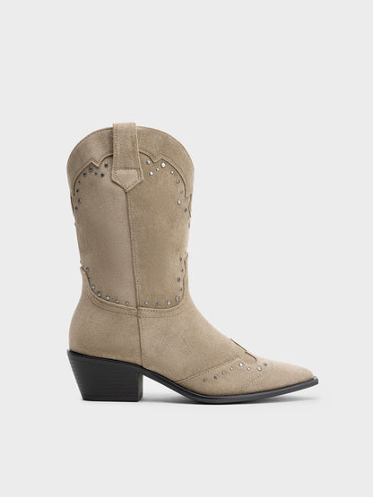 BOTIN COWBOY TACHUELAS TACON BAJO KHAKI