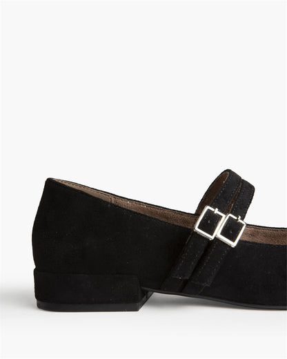 ZAPATO DOBLE CINTURON TACON BAJO NEGRO