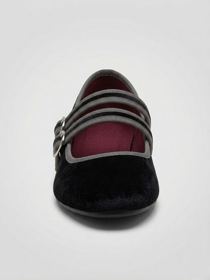 BAILARINA PLANA DOBLE HEBILLA BLACK/GREY