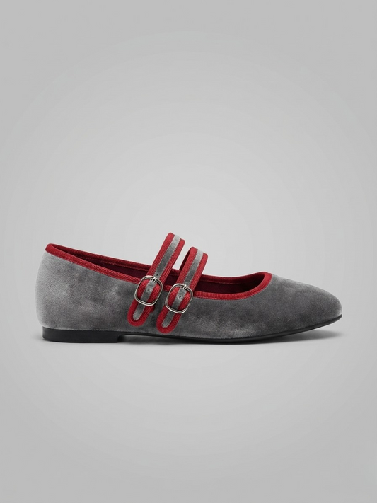 BAILARINA PLANA DOBLE HEBILLA GREY/WINE