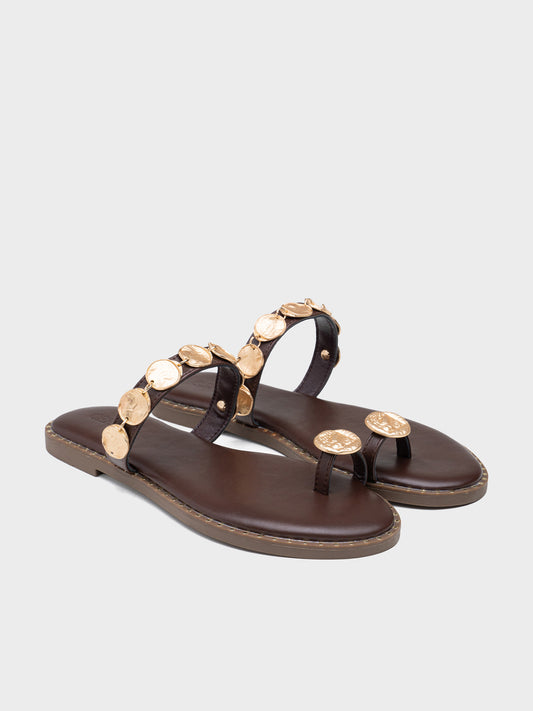 SANDALIA PLANA ANILLO MONEDAS BROWN