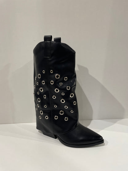 BOTA CAMILA POLAINA OJALES BLACK