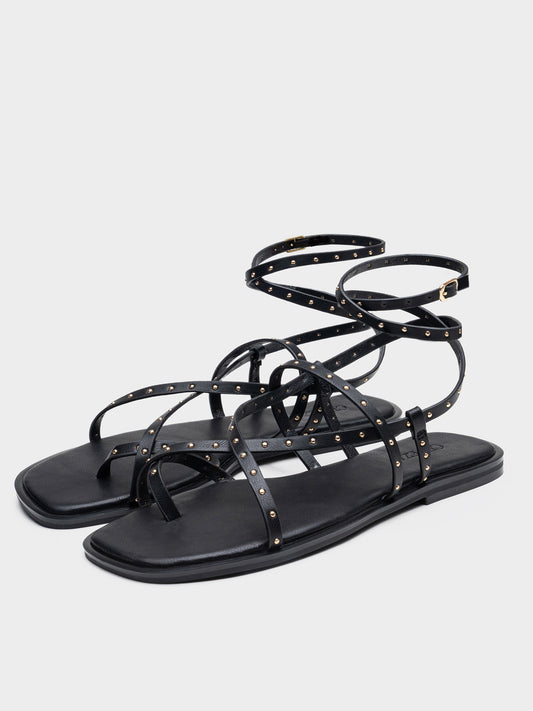 SANDALIA PLANA TACHUELAS ROMANA BLACK