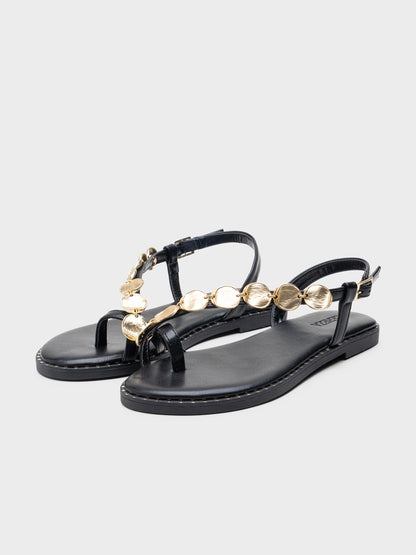 SANDALIA PLANA MONEDAS TACHUELAS BLACK