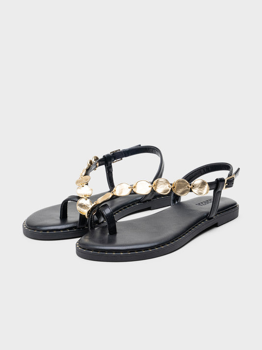 SANDALIA PLANA MONEDAS TACHUELAS BLACK