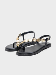 SANDALIA PLANA MONEDAS TACHUELAS BLACK