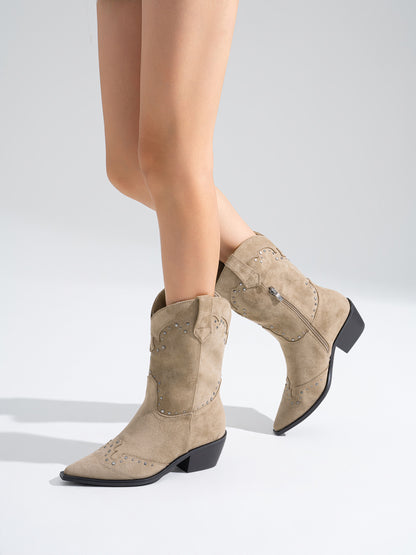 BOTIN COWBOY TACHUELAS TACON BAJO KHAKI