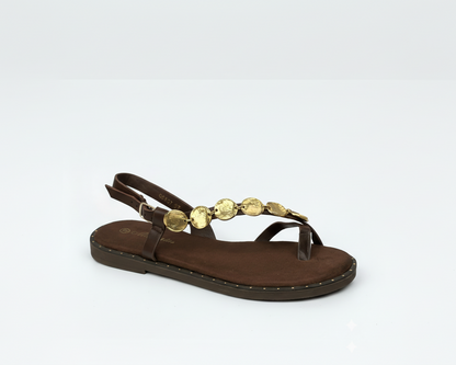 SANDALIA PLANA MONEDAS BROWN