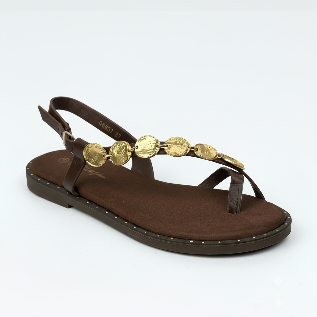SANDALIA PLANA MONEDAS BROWN