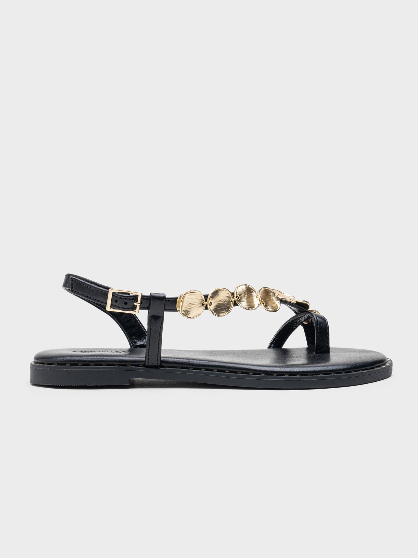 SANDALIA PLANA MONEDAS TACHUELAS BLACK