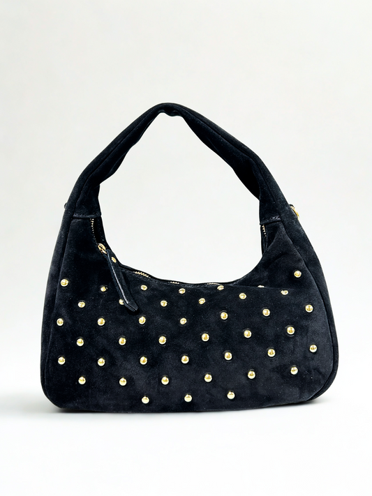 BOLSO DE MANO PIEL TACHUELAS NEGRO