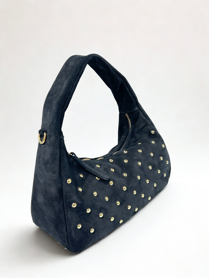 BOLSO DE MANO PIEL TACHUELAS NEGRO