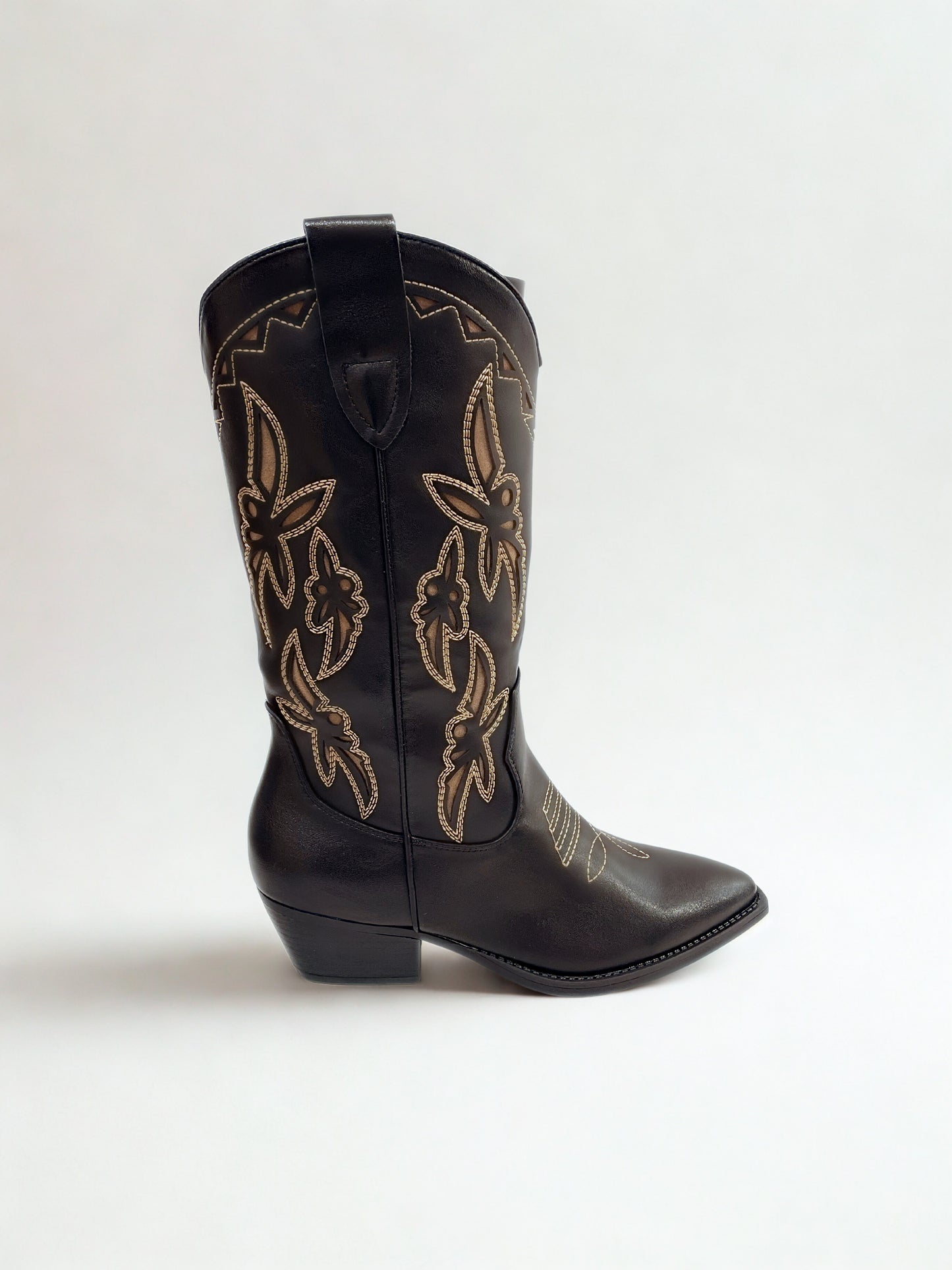 BOTA COWBOY BORDADO BEIGE NEGRO