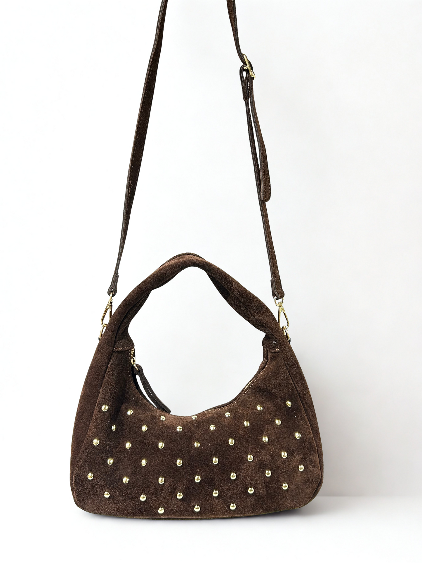 BOLSO DE MANO PIEL TACHUELAS BROWN