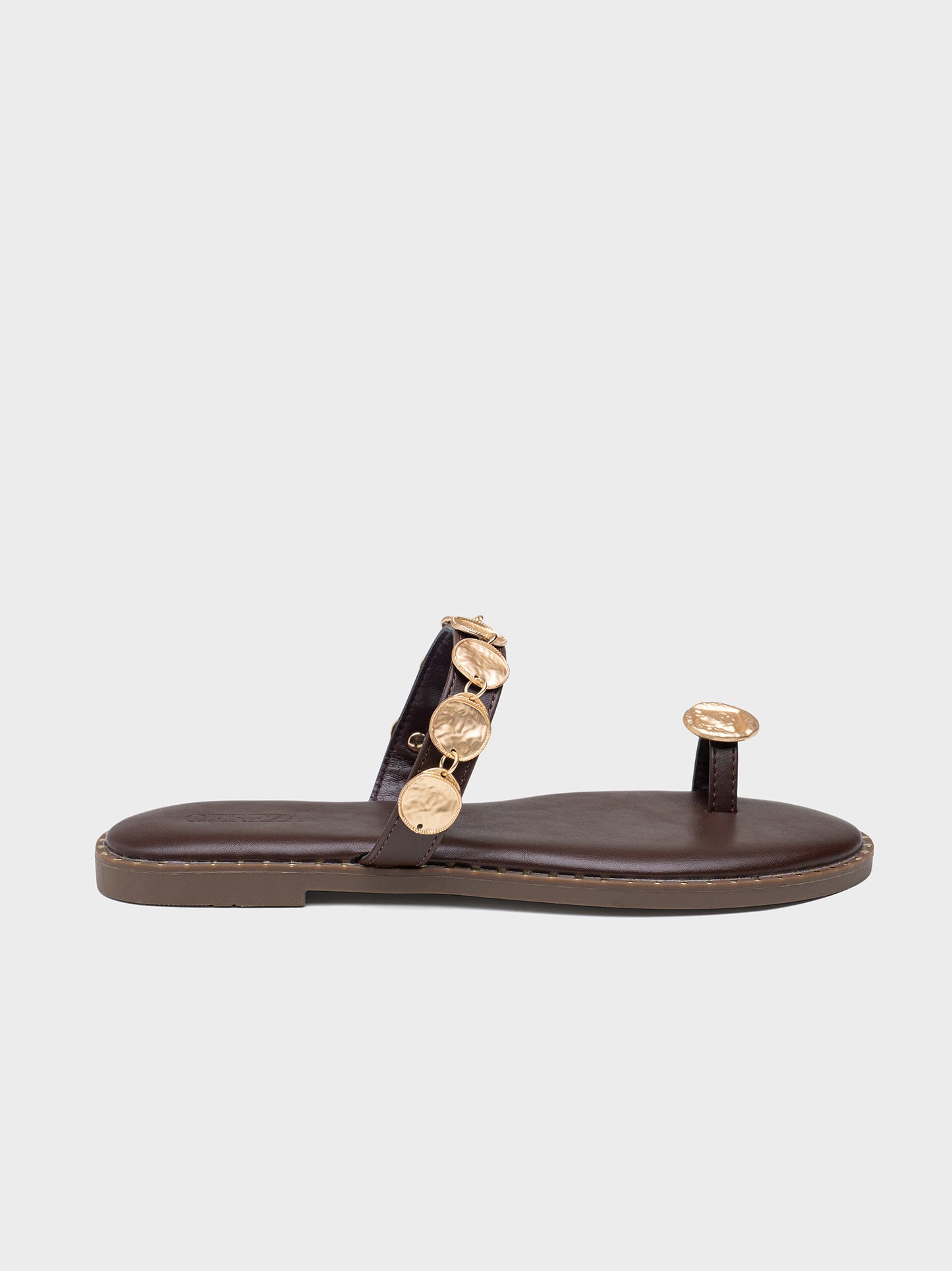 SANDALIA PLANA ANILLO MONEDAS BROWN