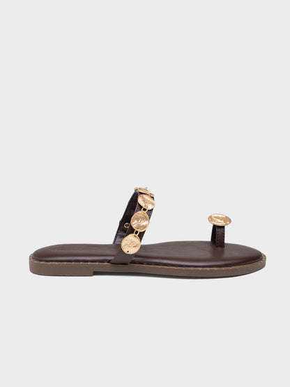 SANDALIA PLANA ANILLO MONEDAS BROWN
