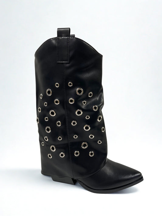 BOTA CAMILA POLAINA OJALES BLACK