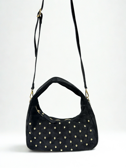 BOLSO DE MANO PIEL TACHUELAS NEGRO