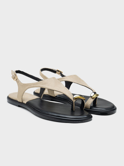 SANDALIA PLANA TRIANGULO ANILLO DEDO KHAKI