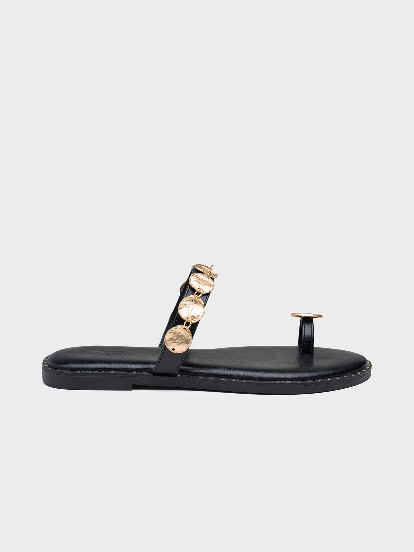 SANDALIA PLANA ANILLO MONEDAS BLACK
