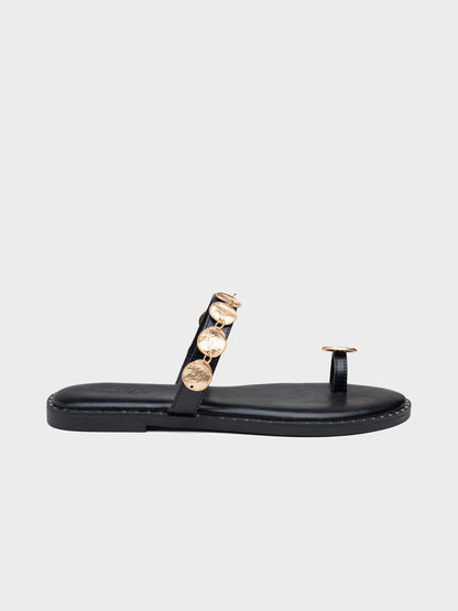 SANDALIA PLANA ANILLO MONEDAS BLACK