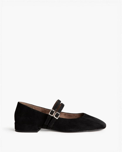 ZAPATO DOBLE CINTURON TACON BAJO NEGRO