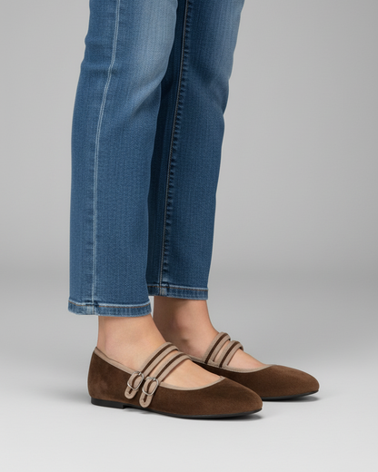 BAILARINA PLANA DOBLE HEBILLA BROWN/KHAKI