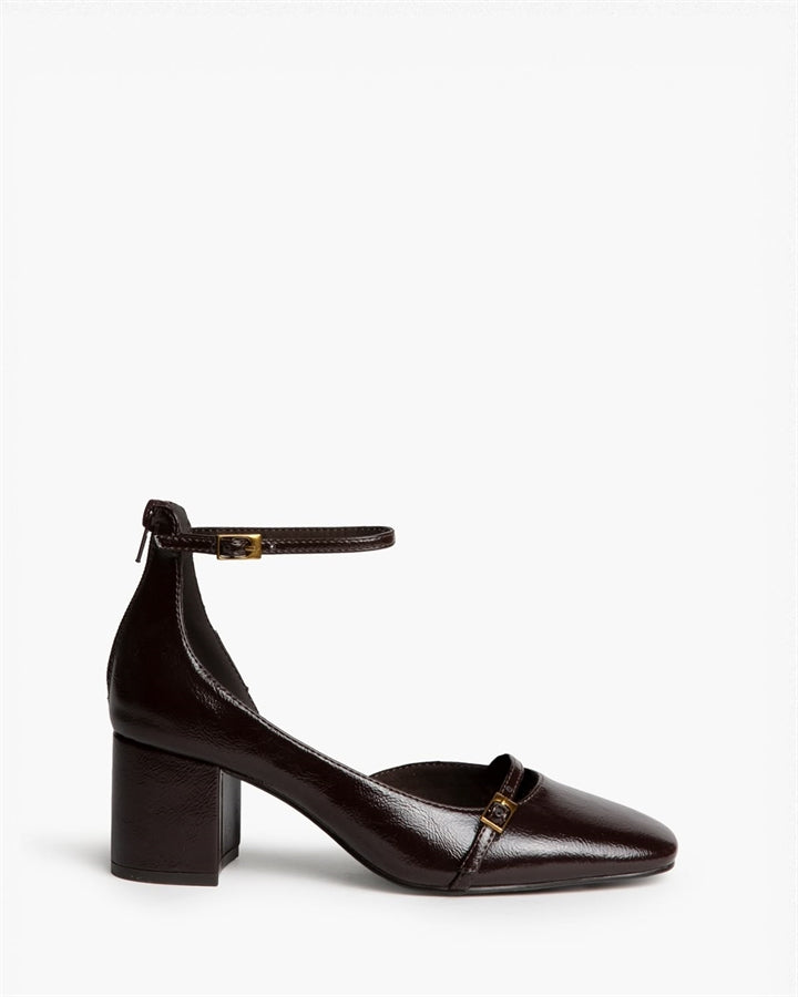 ZAPATO TACON TOBILLO PUNTA CUADRADA CAFE