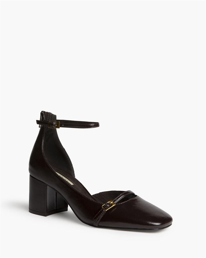 ZAPATO TACON TOBILLO PUNTA CUADRADA CAFE