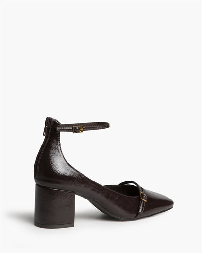 ZAPATO TACON TOBILLO PUNTA CUADRADA CAFE