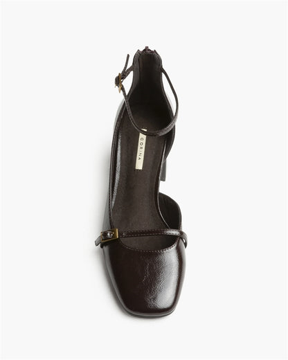 ZAPATO TACON TOBILLO PUNTA CUADRADA CAFE