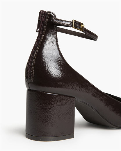 ZAPATO TACON TOBILLO PUNTA CUADRADA CAFE