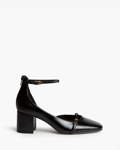 ZAPATO TACON TOBILLO PUNTA CUADRADA NEGRO