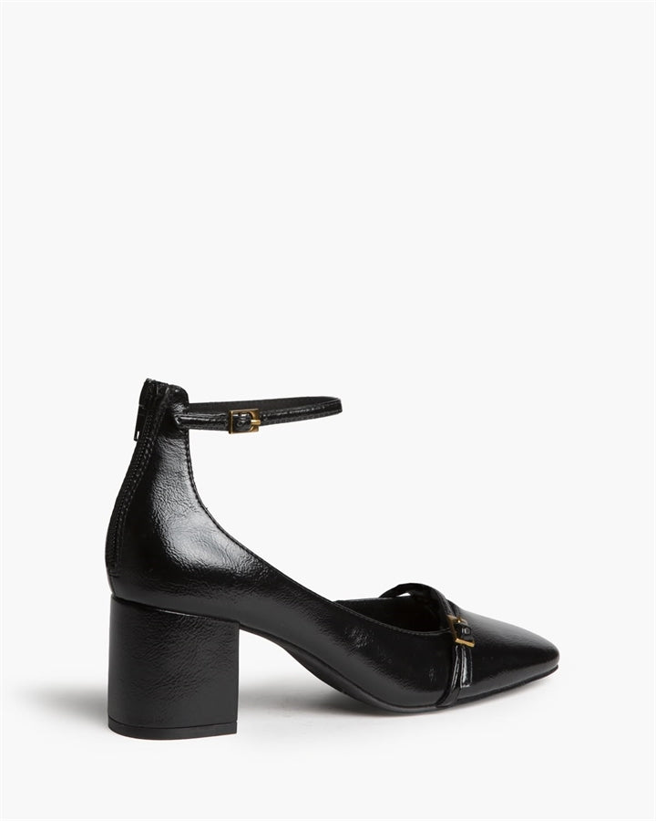 ZAPATO TACON TOBILLO PUNTA CUADRADA NEGRO