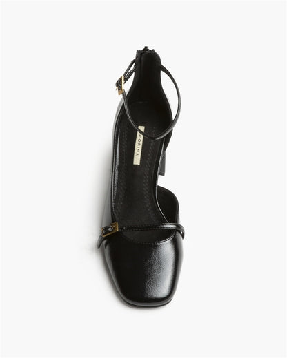 ZAPATO TACON TOBILLO PUNTA CUADRADA NEGRO