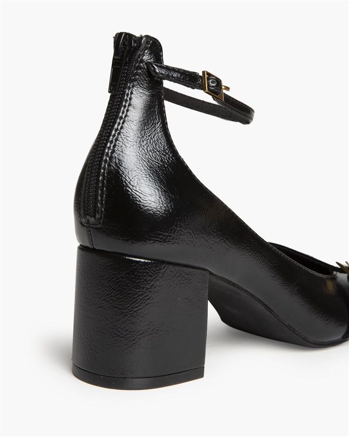 ZAPATO TACON TOBILLO PUNTA CUADRADA NEGRO