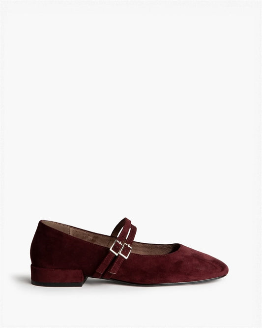 ZAPATO DOBLE CINTURON TACON BAJO BURDEOS