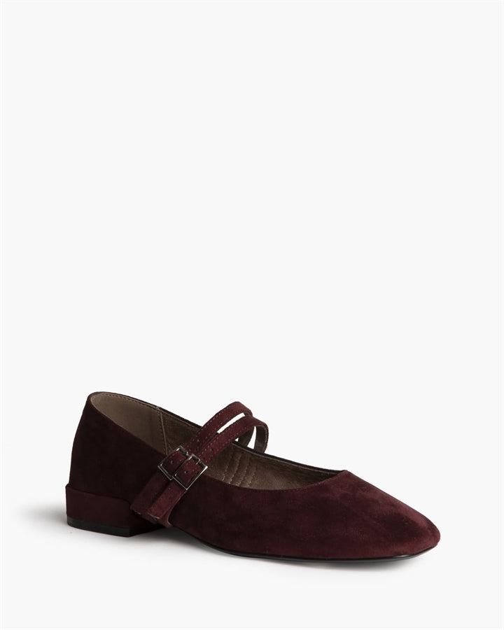 ZAPATO DOBLE CINTURON TACON BAJO BURDEOS