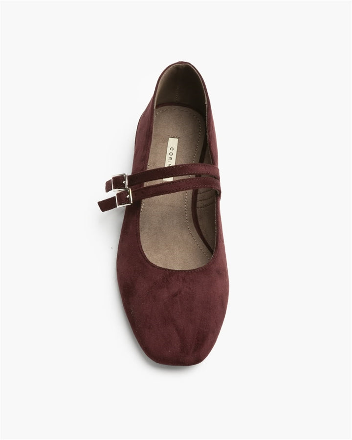 ZAPATO DOBLE CINTURON TACON BAJO BURDEOS