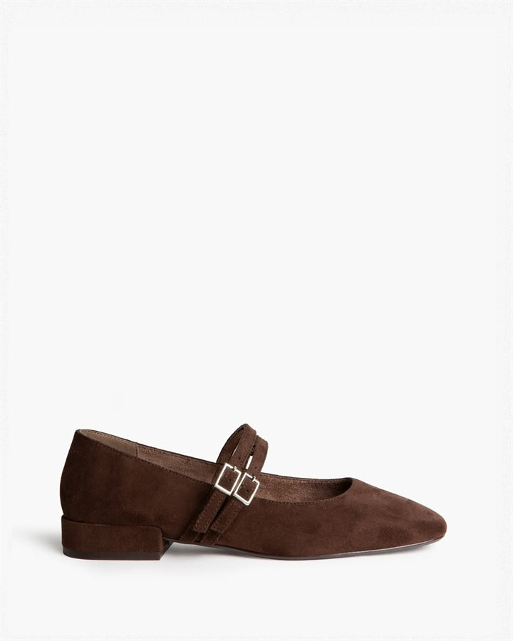 ZAPATO DOBLE CINTURON TACON BAJO CAFE
