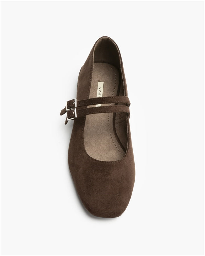 ZAPATO DOBLE CINTURON TACON BAJO CAFE