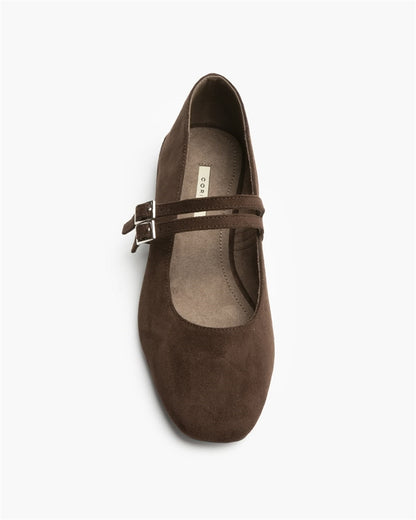 ZAPATO DOBLE CINTURON TACON BAJO CAFE