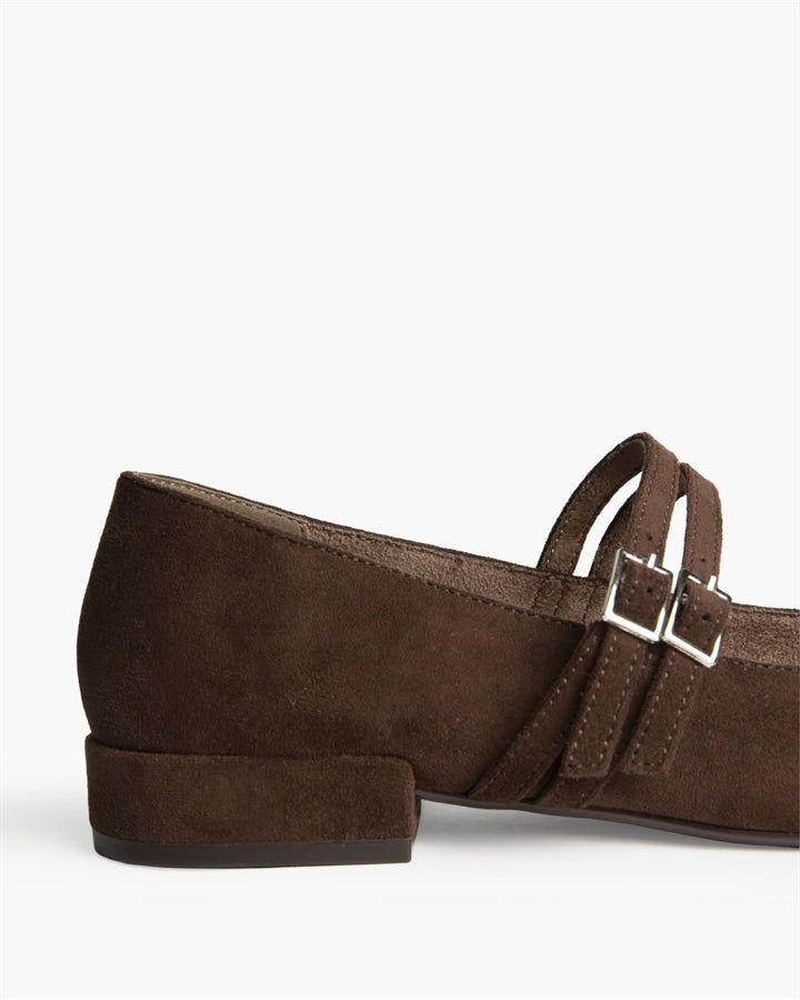 ZAPATO DOBLE CINTURON TACON BAJO CAFE