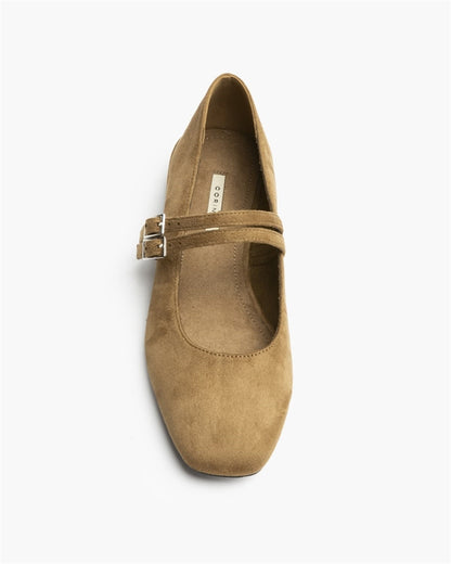 ZAPATO DOBLE CINTURON TACON BAJO CAMEL