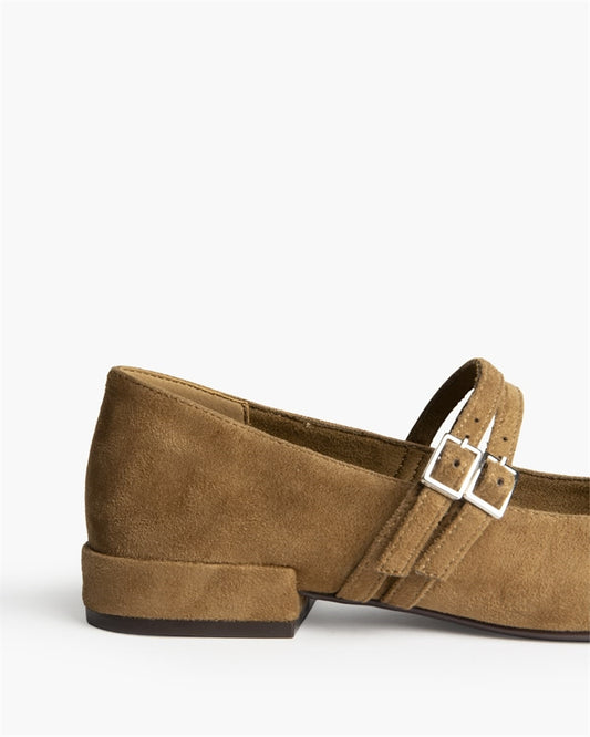 ZAPATO DOBLE CINTURON TACON BAJO CAMEL