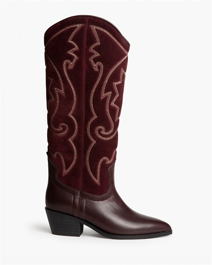 BOTA ALTA COWBOY CONTRASTE BURDEOS