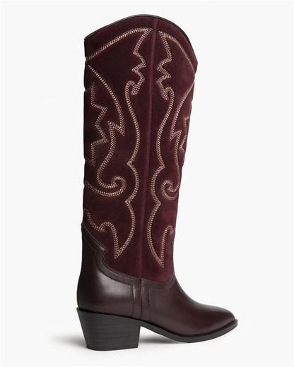 BOTA ALTA COWBOY CONTRASTE BURDEOS