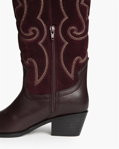 BOTA ALTA COWBOY CONTRASTE BURDEOS