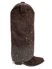 BOTA NOA ALTA POLAINA BRILLOS CHOCOLATE